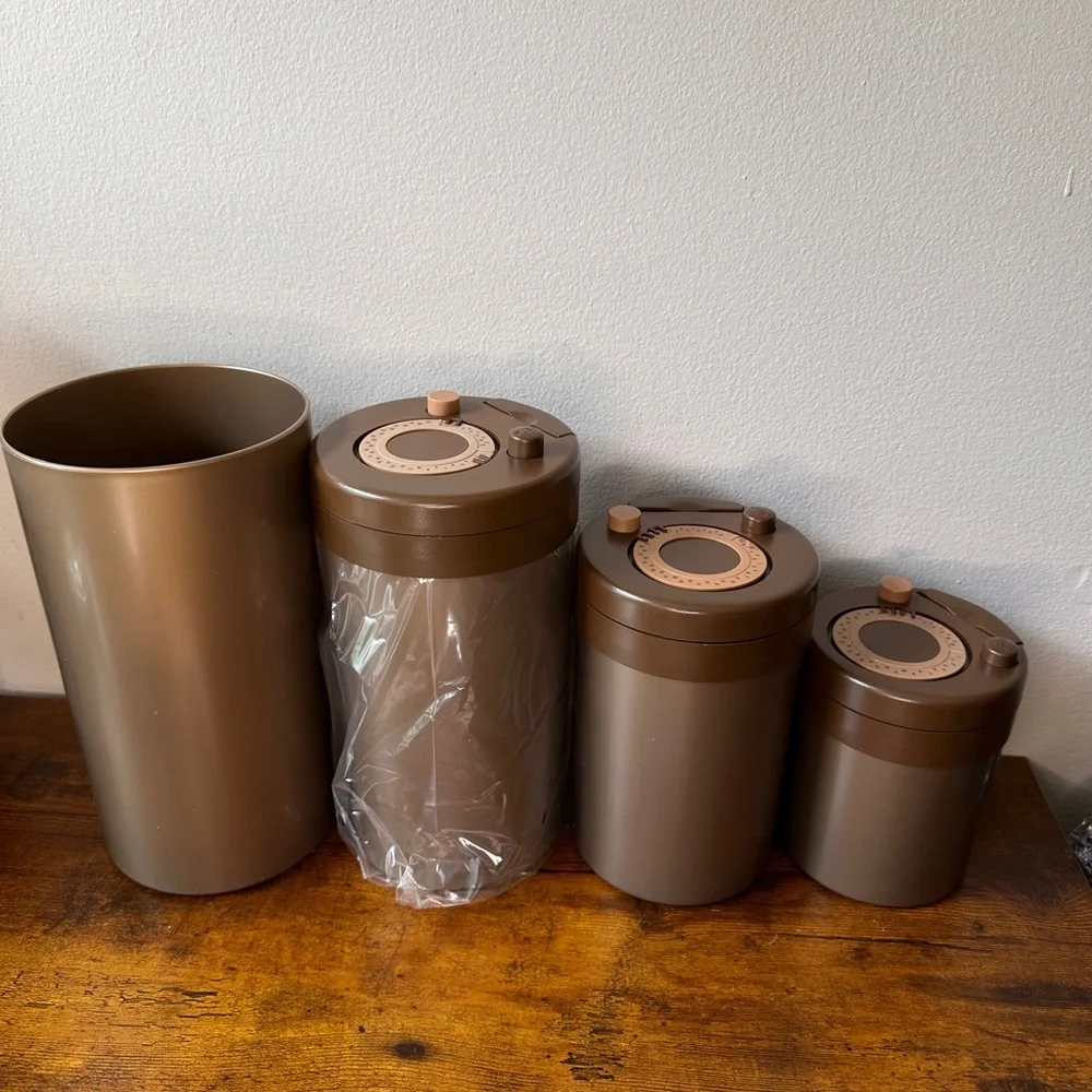 VTG Free Form 4-Piece Coffee Vacuum Container Set - Model CAFE-1401 - Brown/Gold